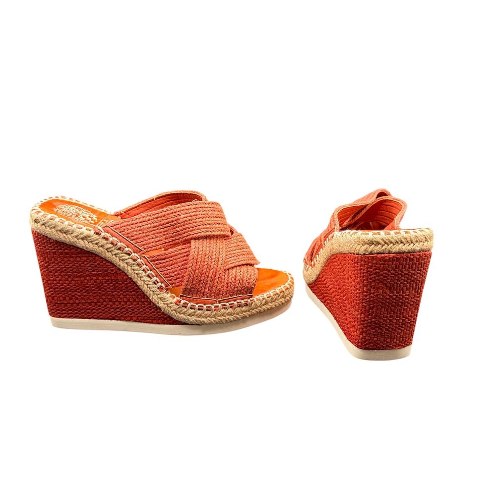 Vince Camuto 7.5M Orange Espadrille Wedge Slide Sandals